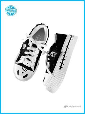 Platform Sneakers Ghost Print Chunky Sole Canvas Lace-Up High-Top